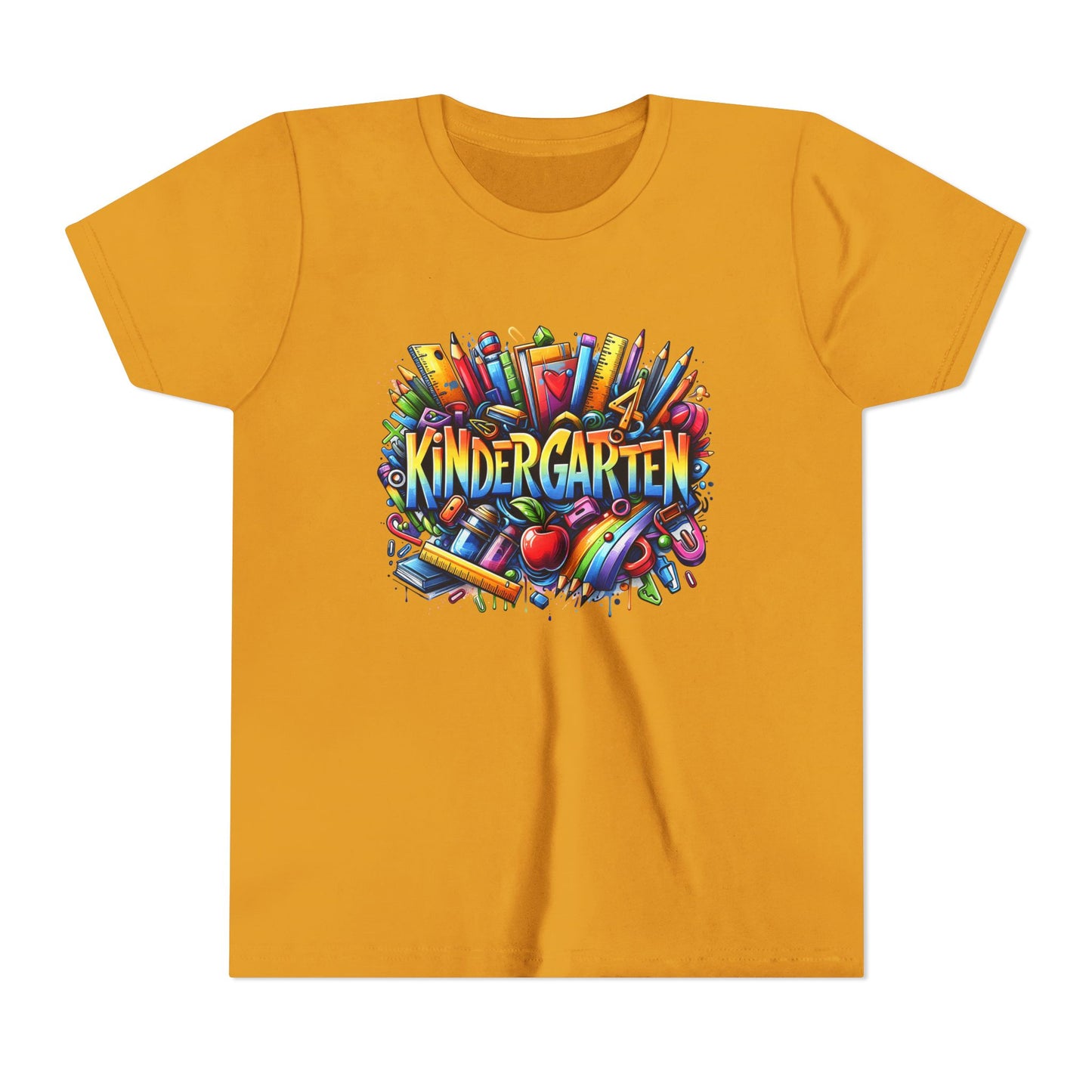 Kindergarten Colorful School Supplies Youth Tee — Back-to-School Kids T-Shirt