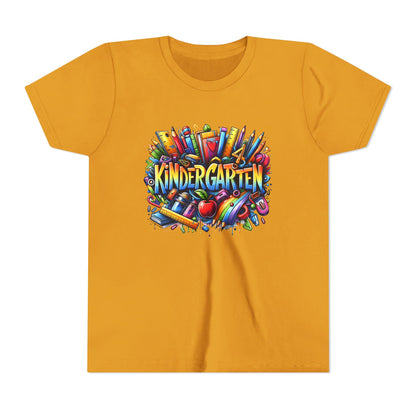 Kindergarten Colorful School Supplies Youth Tee — Back-to-School Kids T-Shirt