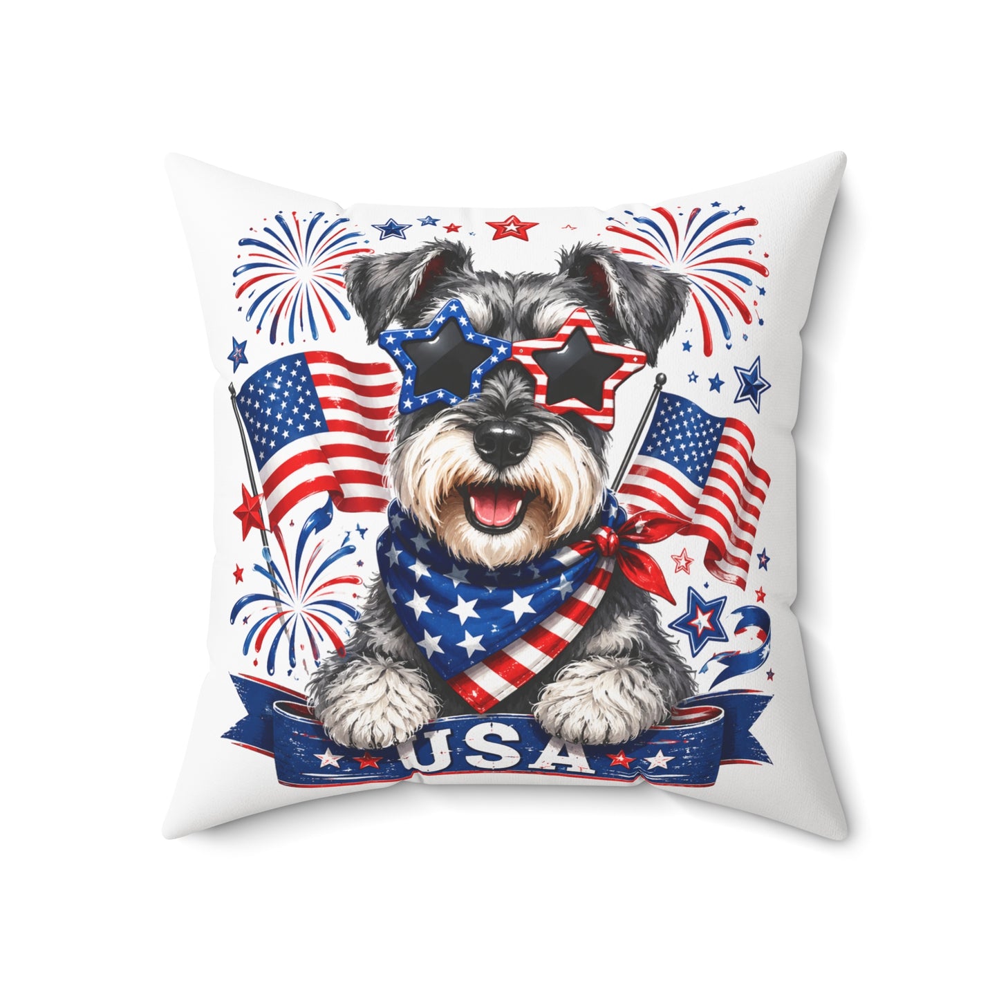 Patriotic Schnauzer Pillow — USA Flag Dog Decorative Throw Pillow for 4th of July