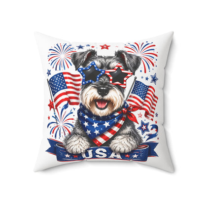 Patriotic Schnauzer Pillow — USA Flag Dog Decorative Throw Pillow for 4th of July