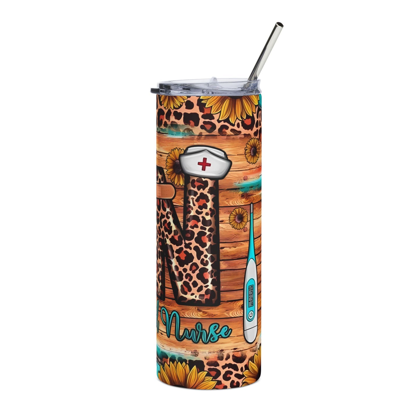 Leopard Nursing Tumbler 20oz — Registered Nurse Sunflower Stainless Steel Cup