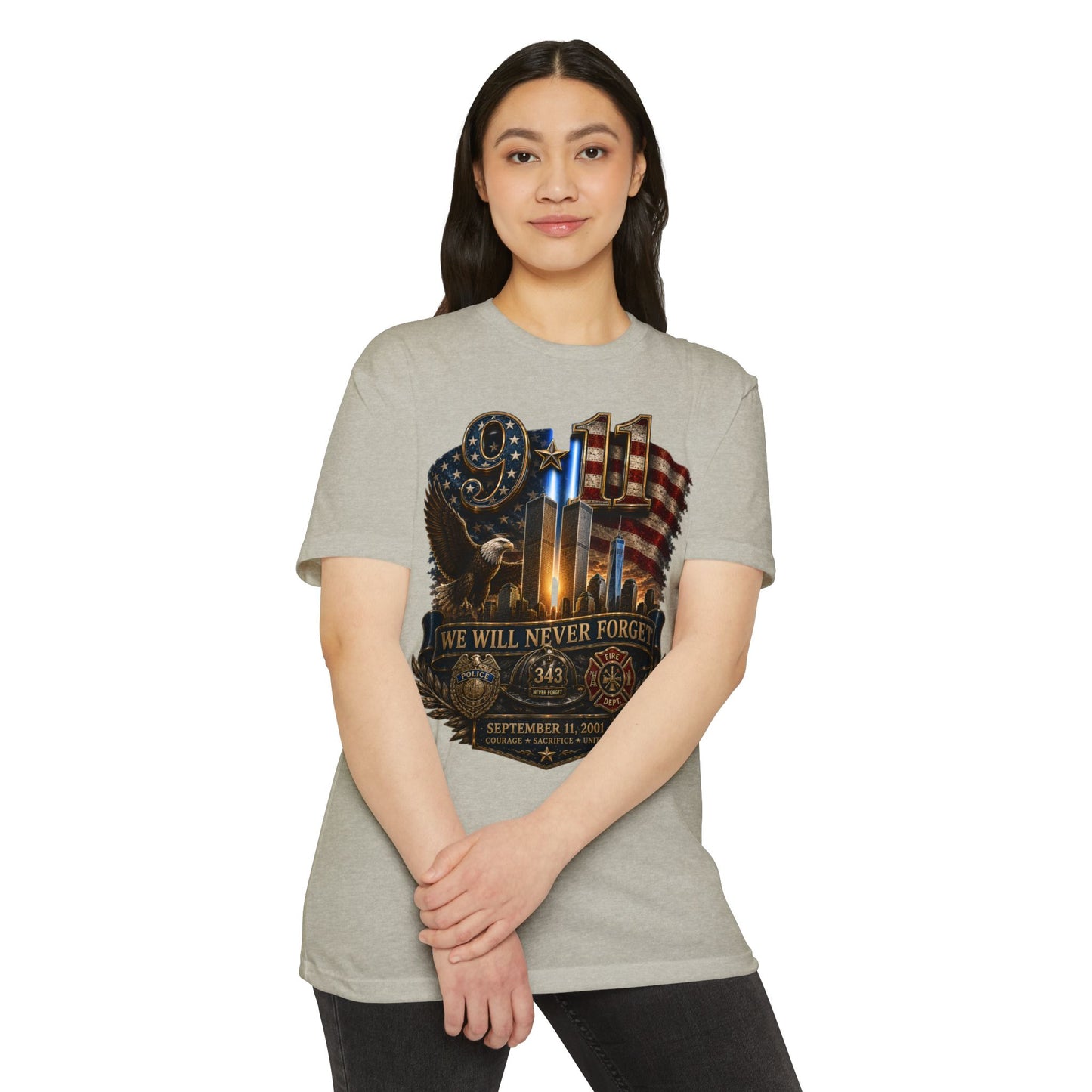 9/11 Memorial T-Shirt — "We Will Never Forget" Patriotic Tribute