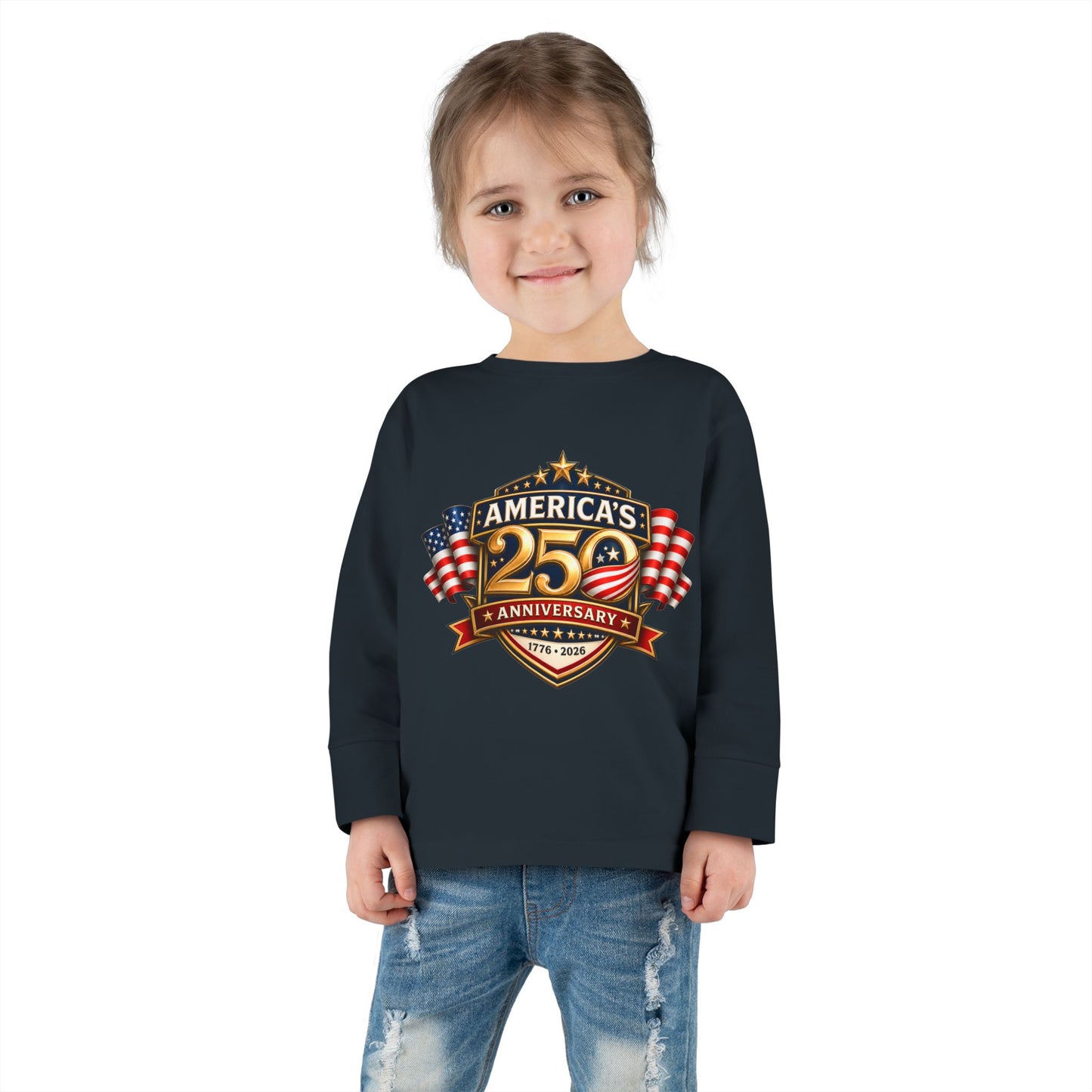 Toddler Long Sleeve Tee — "America's 25th Anniversary" Patriotic Badge