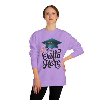Graduation Crewneck Sweatshirt – “I’m Outta Here” Cap & Tassel Design