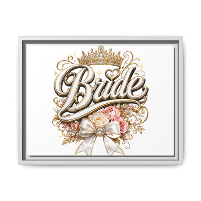 Framed Bride Canvas Wall Art — Elegant Bridal Crown & Floral Wedding Decor
