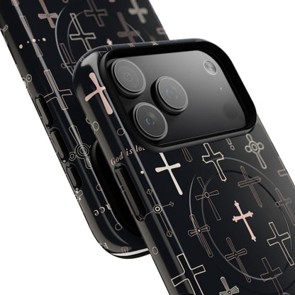 Magnetic Phone Case — Black Crosses "Grace" Protective Cover