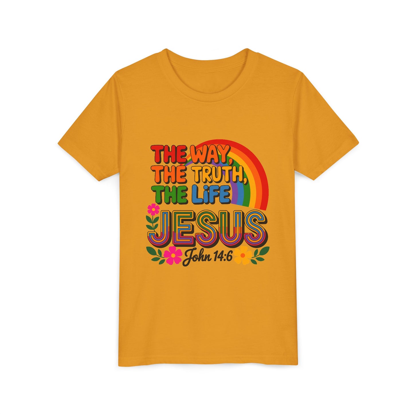Youth Tee — "The Way, The Truth, The Life" Jesus John 14:6 Rainbow Christian Shirt