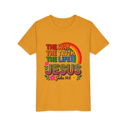 Youth Tee — "The Way, The Truth, The Life" Jesus John 14:6 Rainbow Christian Shirt