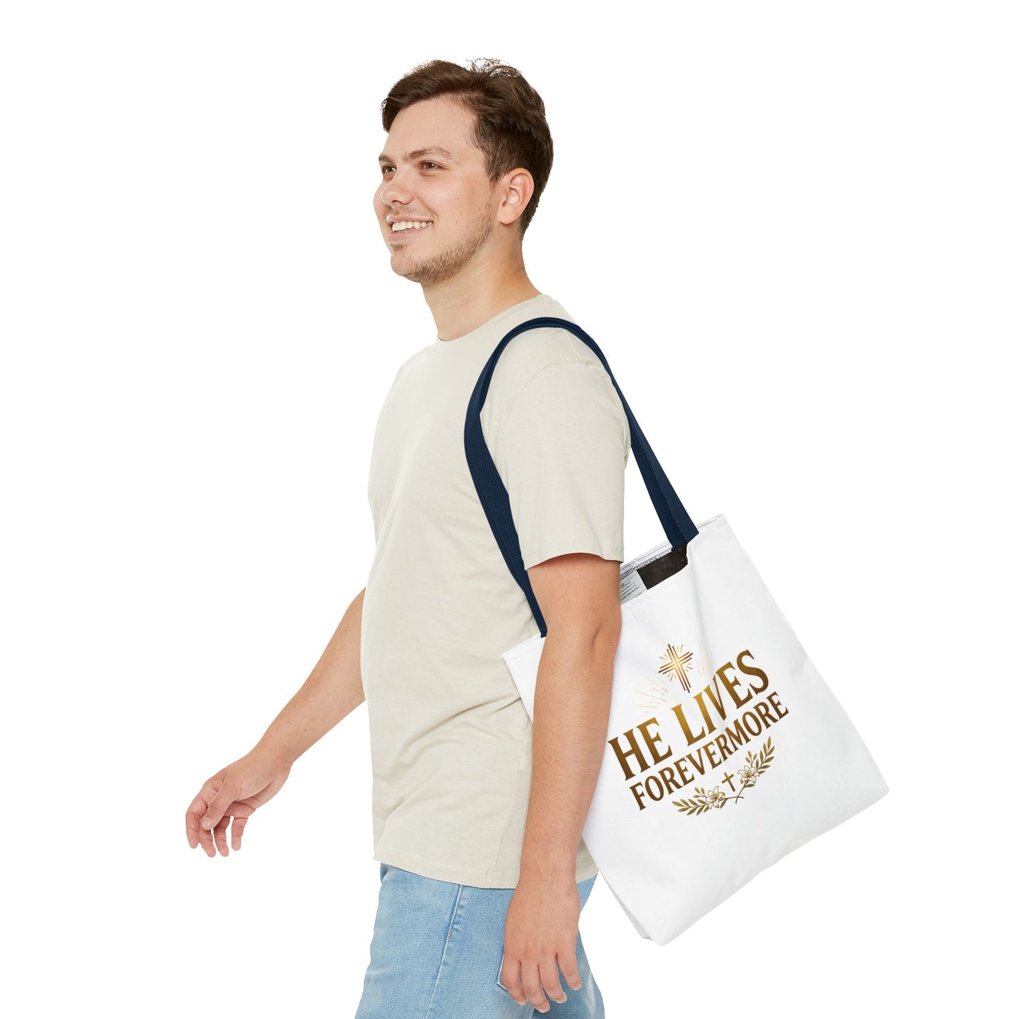 He Lives Forevermore Tote Bag – Christian Faith Cross Easter Canvas Tote