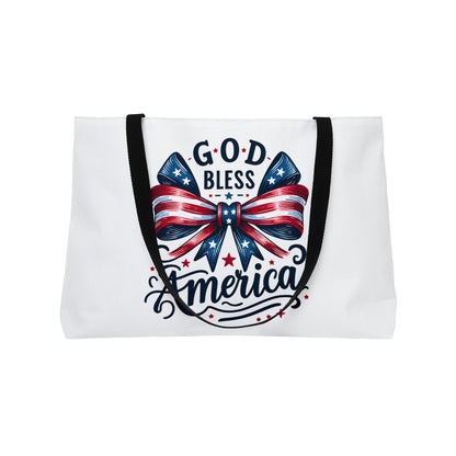 Weekender Tote Bag - "God Bless America" Patriotic Bow Beach & 4th of July Tote