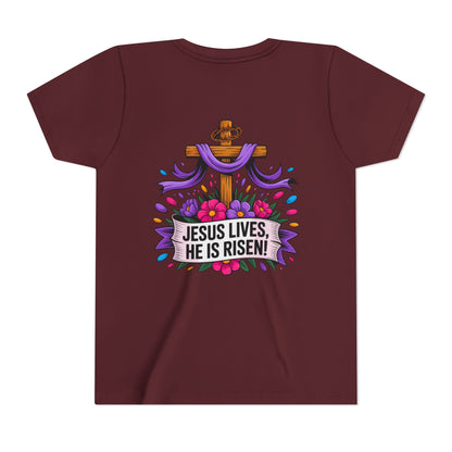 Youth Tee — "Jesus Lives, He Is Risen!" Easter Christian Tee