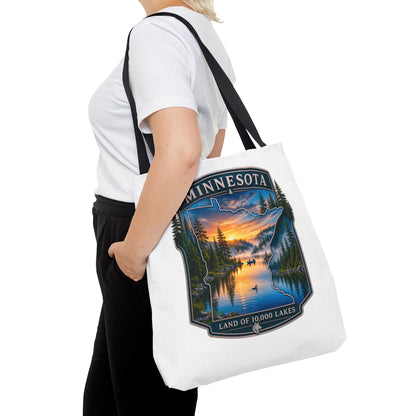 Minnesota Scenic Tote Bag — 'Land of 10,000 Lakes' Sunset Lake Design