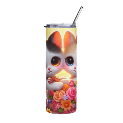 Cute Floral Cat 20oz Stainless Steel Tumbler — Kawaii Bouquet Drinkware
