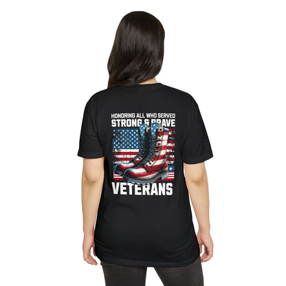 Veterans Tribute T-Shirt — "Honoring All Who Served" American Flag Boots