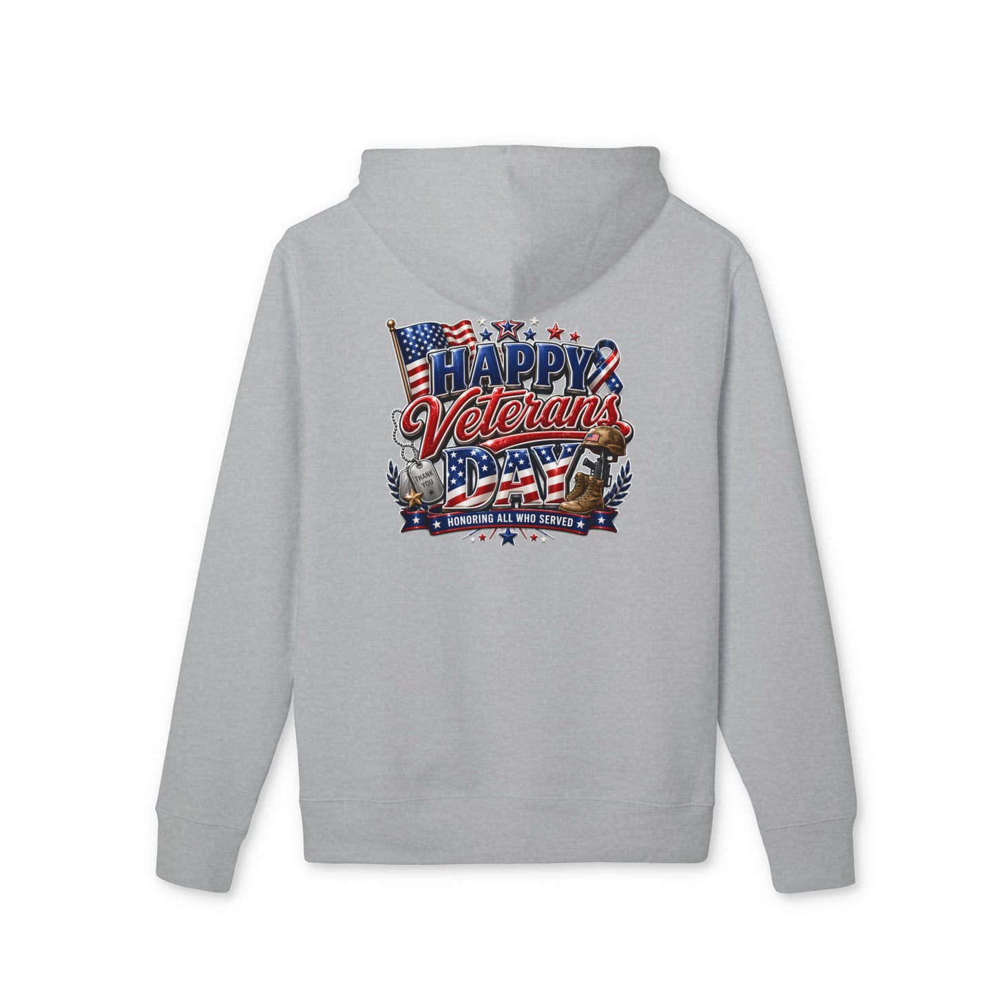Veterans Day Hoodie - "Happy Veterans Day" Patriotic American Flag Design