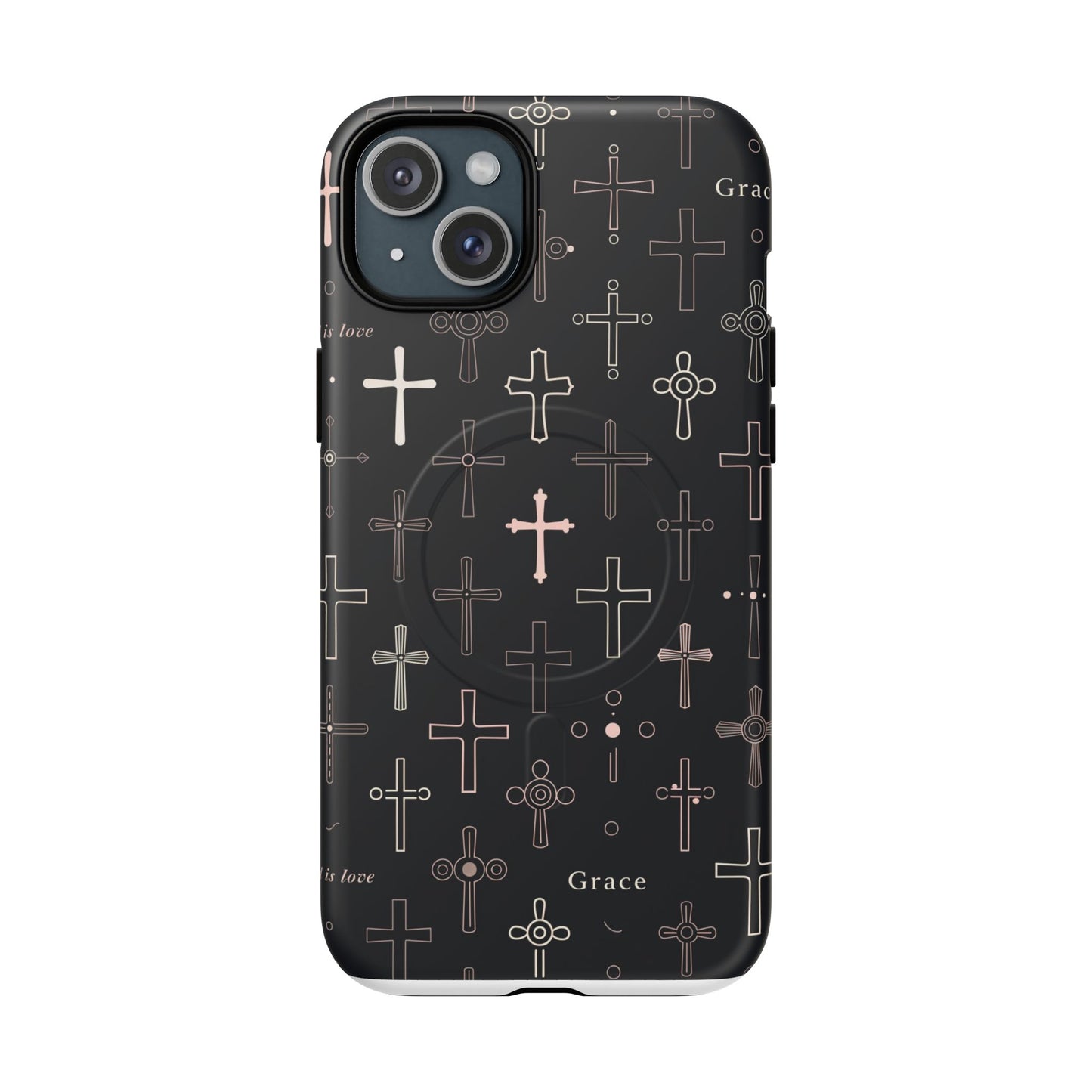 Magnetic Phone Case — Black Crosses "Grace" Protective Cover