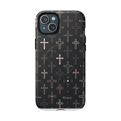 Magnetic Phone Case — Black Crosses "Grace" Protective Cover
