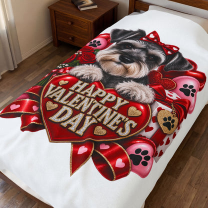 Valentine’s Day Schnauzer Plush Blanket — Happy Valentine’s Day Pet Throw