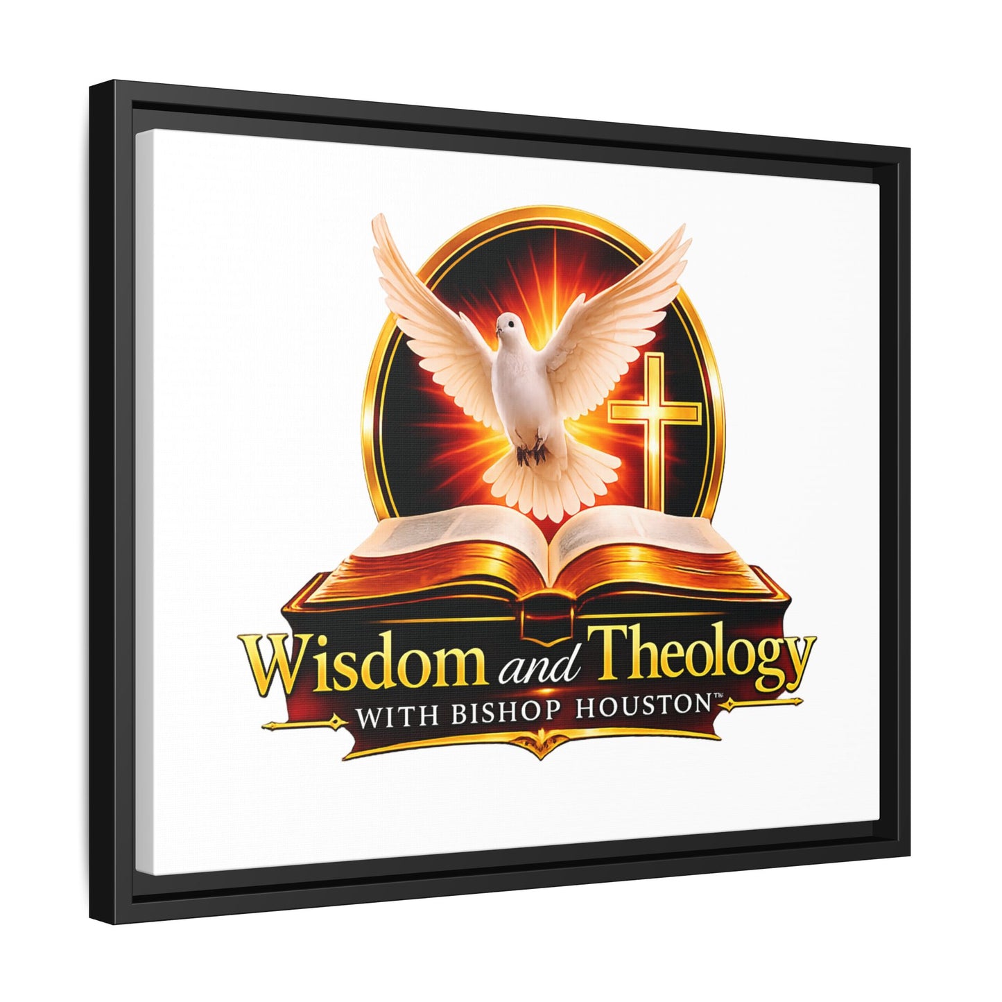 Framed Canvas Print — "Wisdom and Theology" Dove & Bible Wall Art