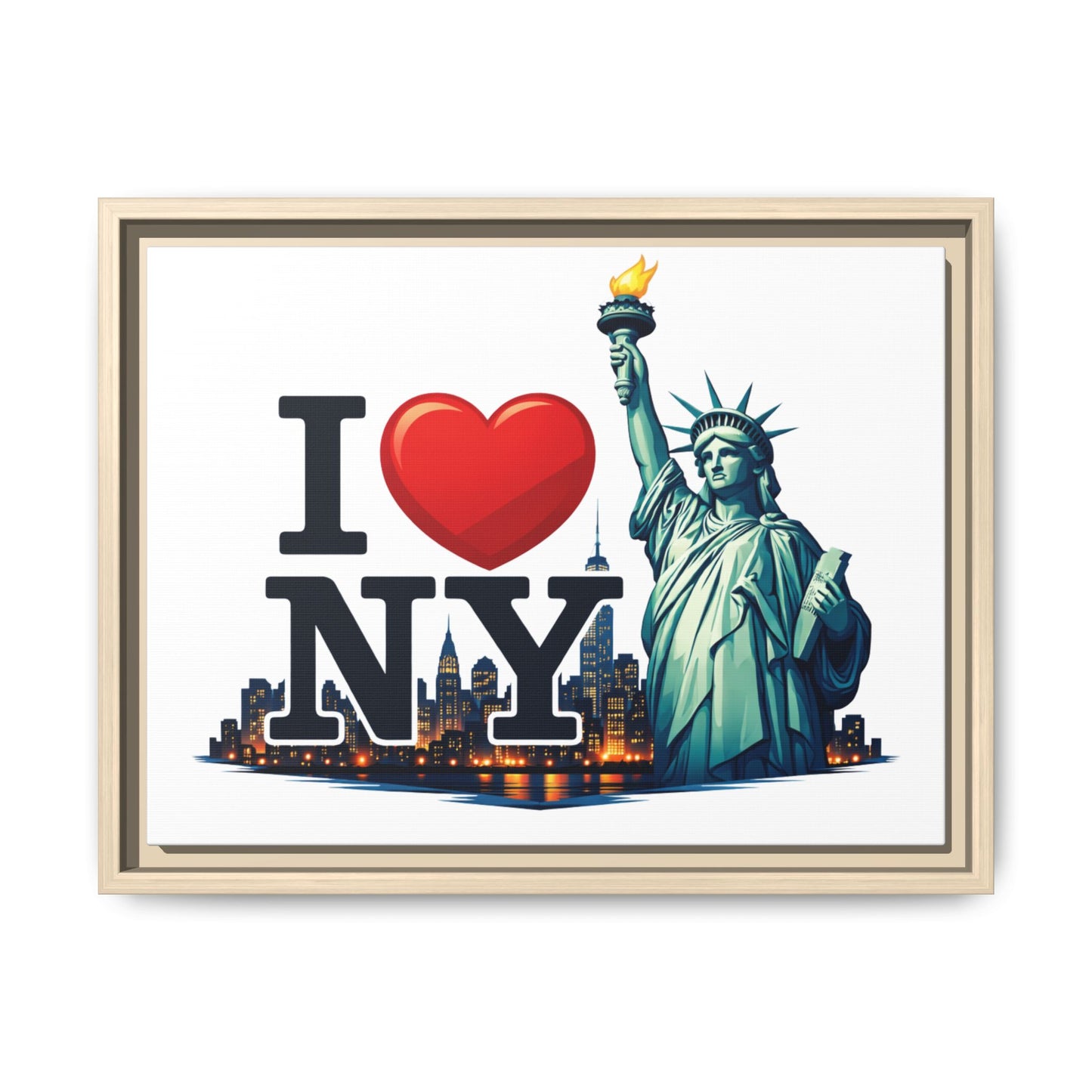 I Love NY Statue of Liberty Matte Framed Canvas