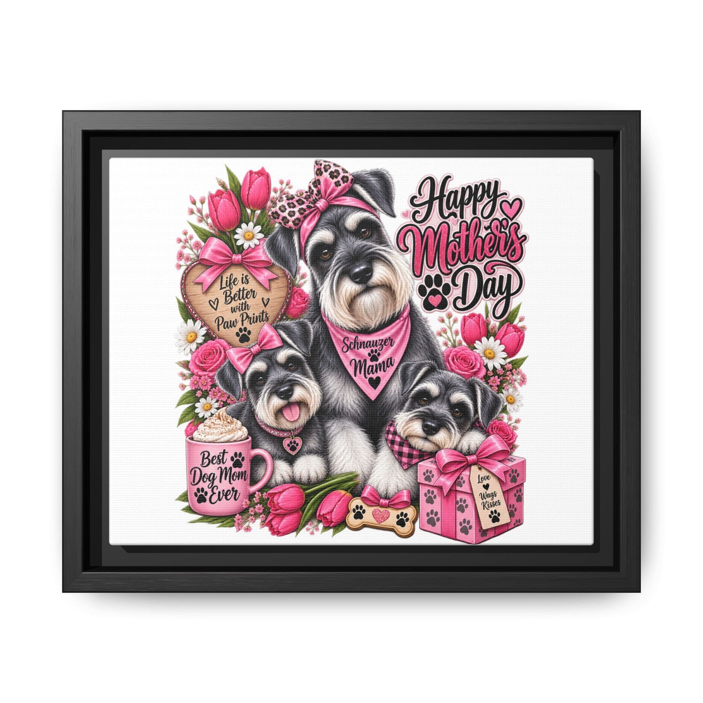 Happy Mother’s Day Schnauzer Canvas — Framed Matte Wall Art