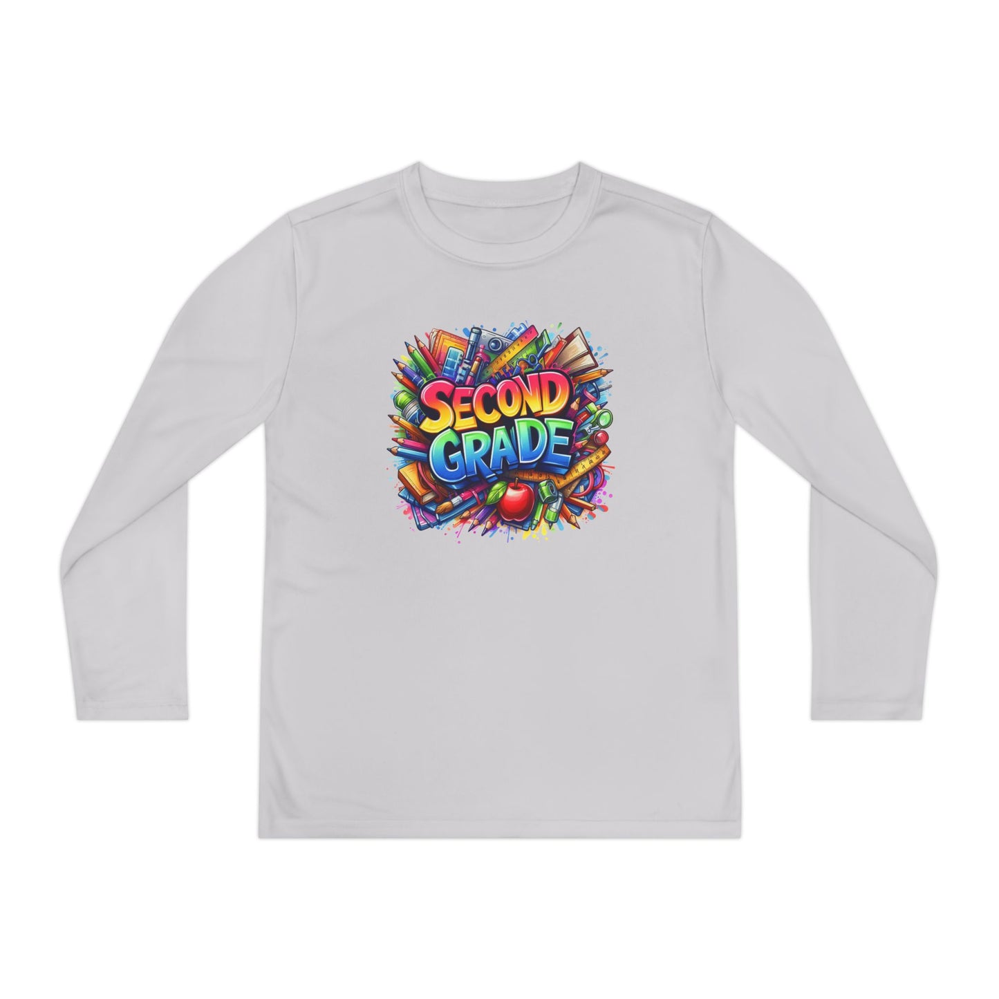 Second Grade Youth Long Sleeve Tee — Colorful School Supplies Back-to-School Shirt