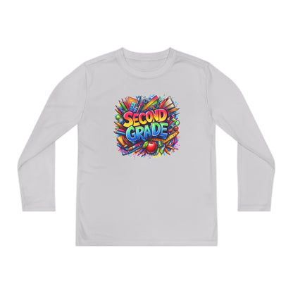 Second Grade Youth Long Sleeve Tee — Colorful School Supplies Back-to-School Shirt