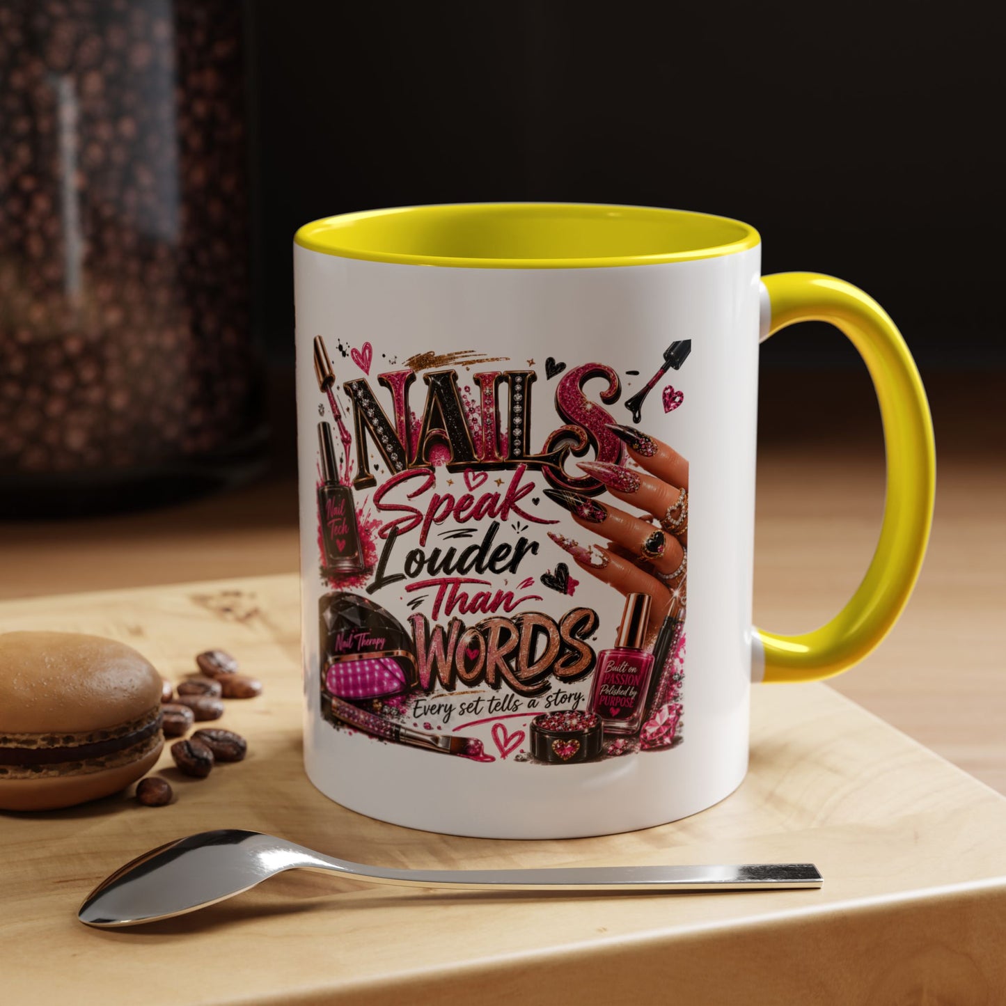Nails Speak Louder Than Words Accent Coffee Mug — Pink Manicure Beauty Gift (11/15oz)