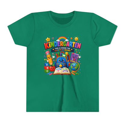 Kindergarten Kids T‑Shirt — 'Kindergarten: This Is Where the Fun Begins' Colorful Back-to-School Tee