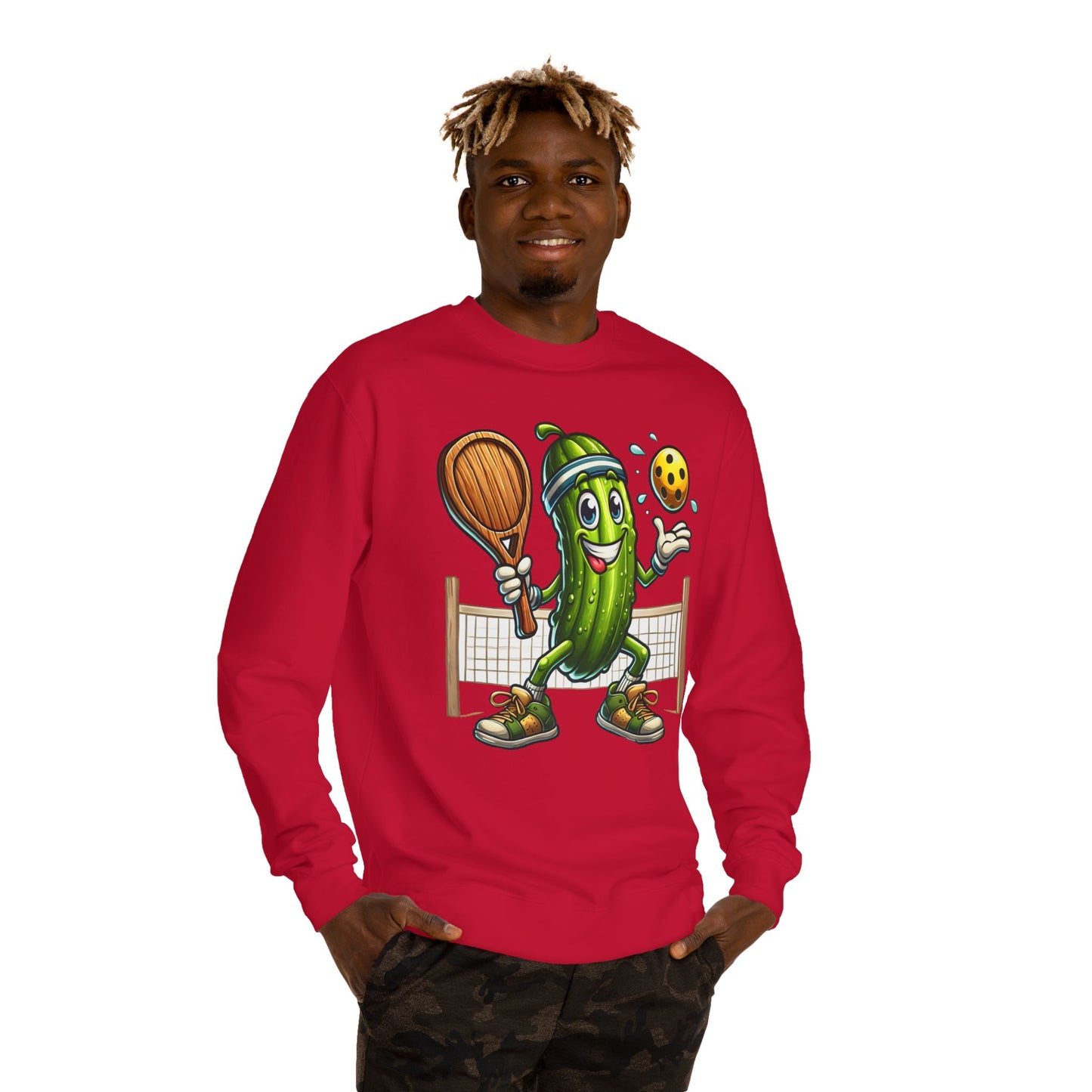 Pickle Pickleball Crewneck Sweatshirt — Cute Pickle Playing Pickleball Graphic