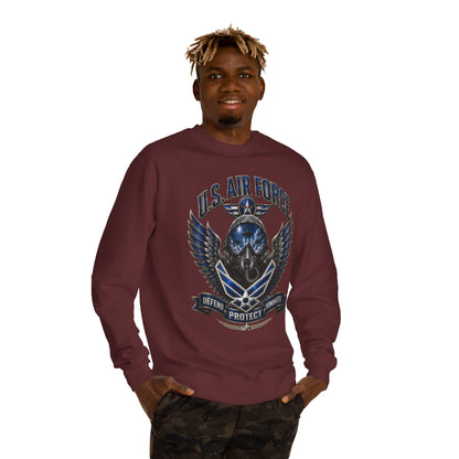 U.S. Air Force Skull Crewneck Sweatshirt — Defend Protect Dominate Tactical Pullover