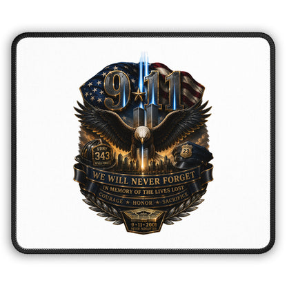 9/11 We Will Never Forget Gaming Mouse Pad — Memorial Tribute Desk Mat