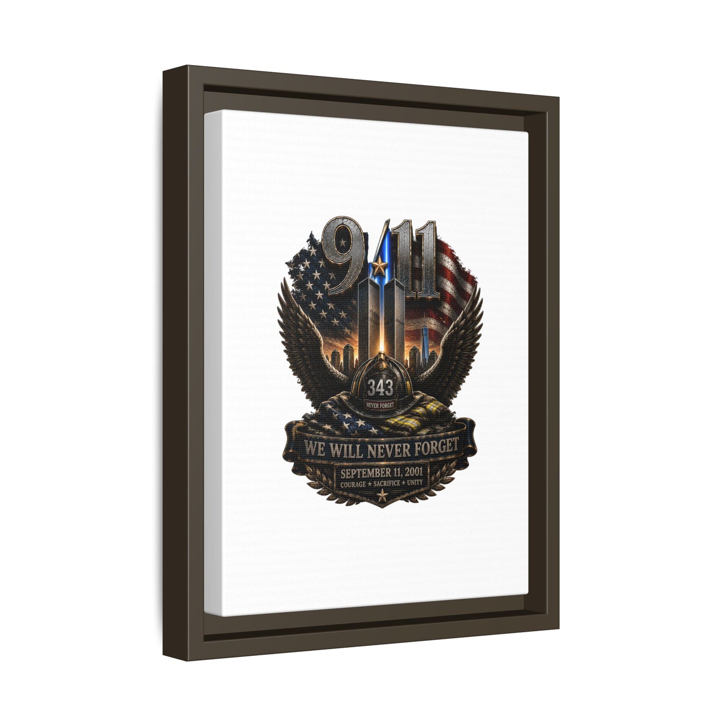 9/11 Memorial Matte Canvas Print — "We Will Never Forget" Framed Tribute