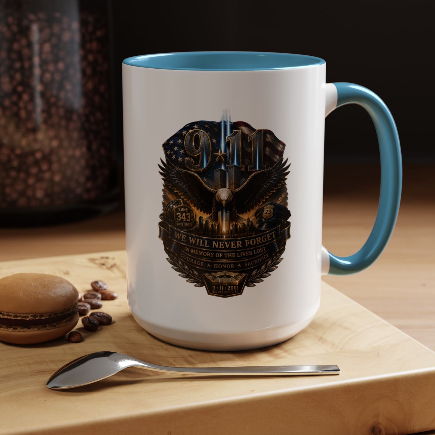 9/11 Tribute Coffee Mug — Never Forget Memorial Eagle Design (11/15oz)