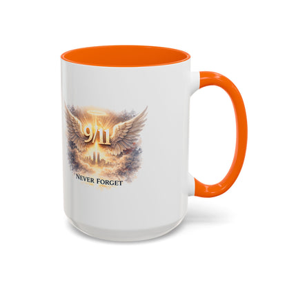 9/11 Never Forget Accent Coffee Mug — Memorial Tribute Ceramic Mug
