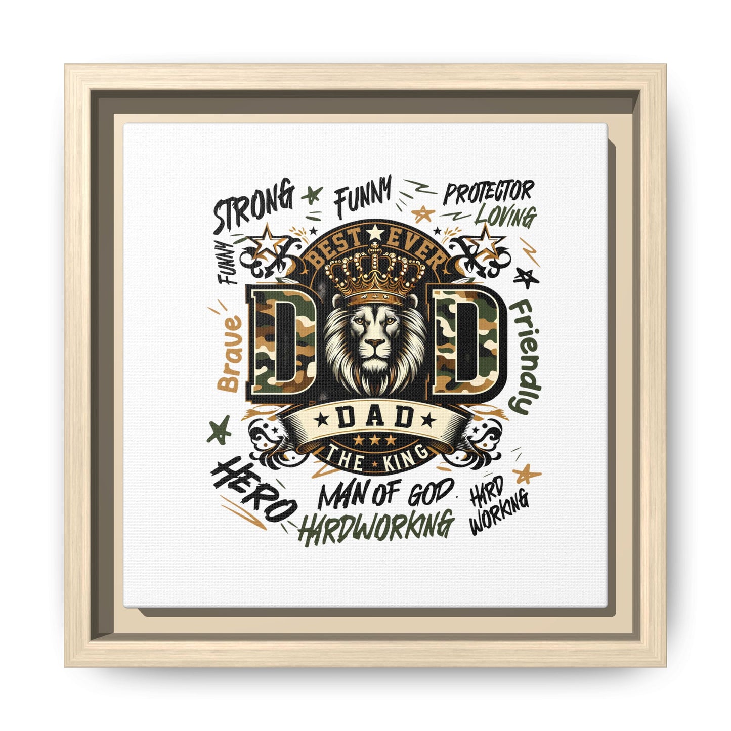 Framed Matte Canvas 'Best Ever DAD' Wall Art – Lion King Design, Father’s Day Gift