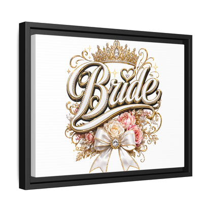 Framed Bride Canvas Wall Art — Elegant Bridal Crown & Floral Wedding Decor