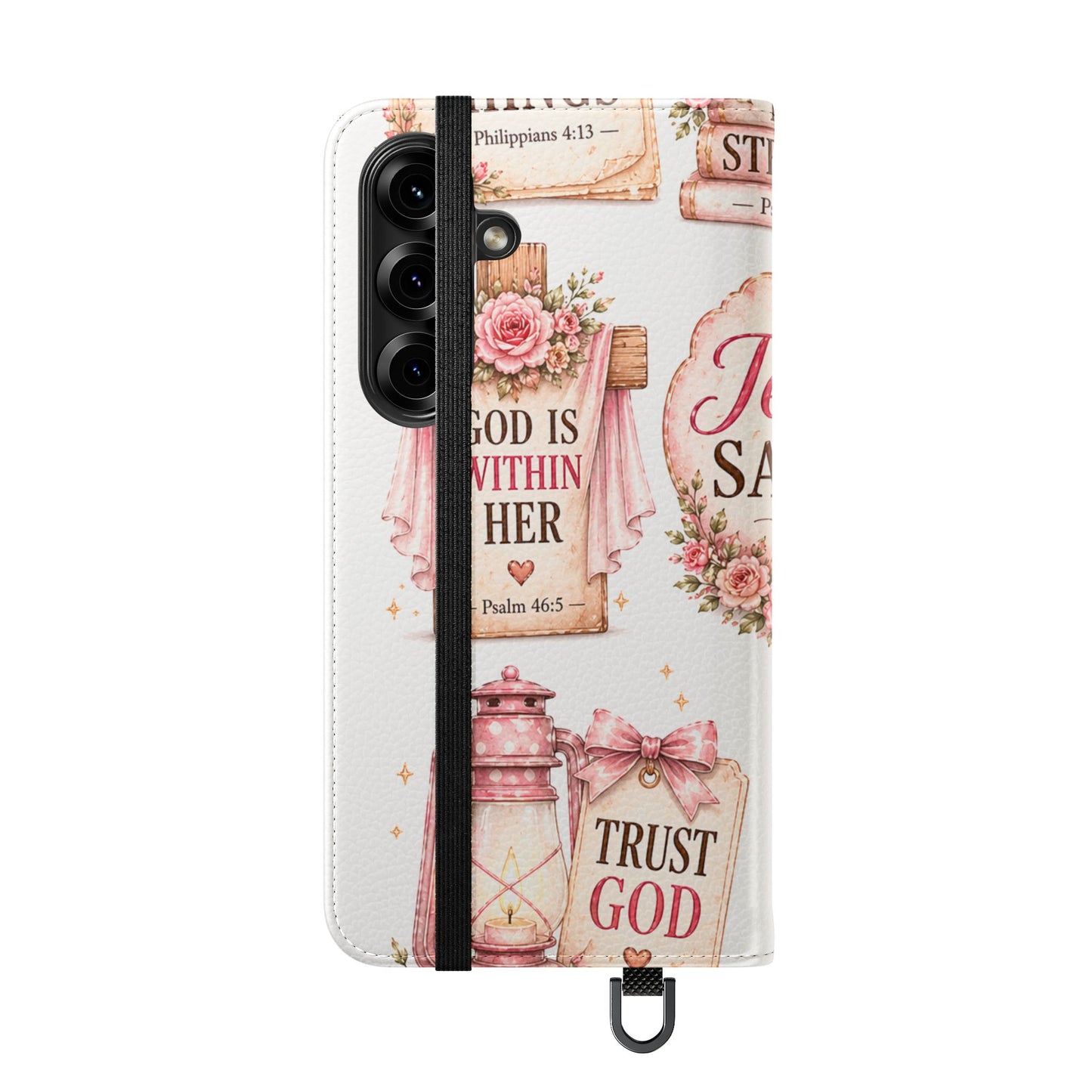 Christian Floral Phone Flip Case — "Jesus Saves" & Inspirational Scripture Wallet Cover