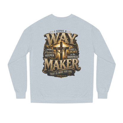 Way Maker Christian Sweatshirt — 'I Serve a Way Maker' Inspirational Crewneck