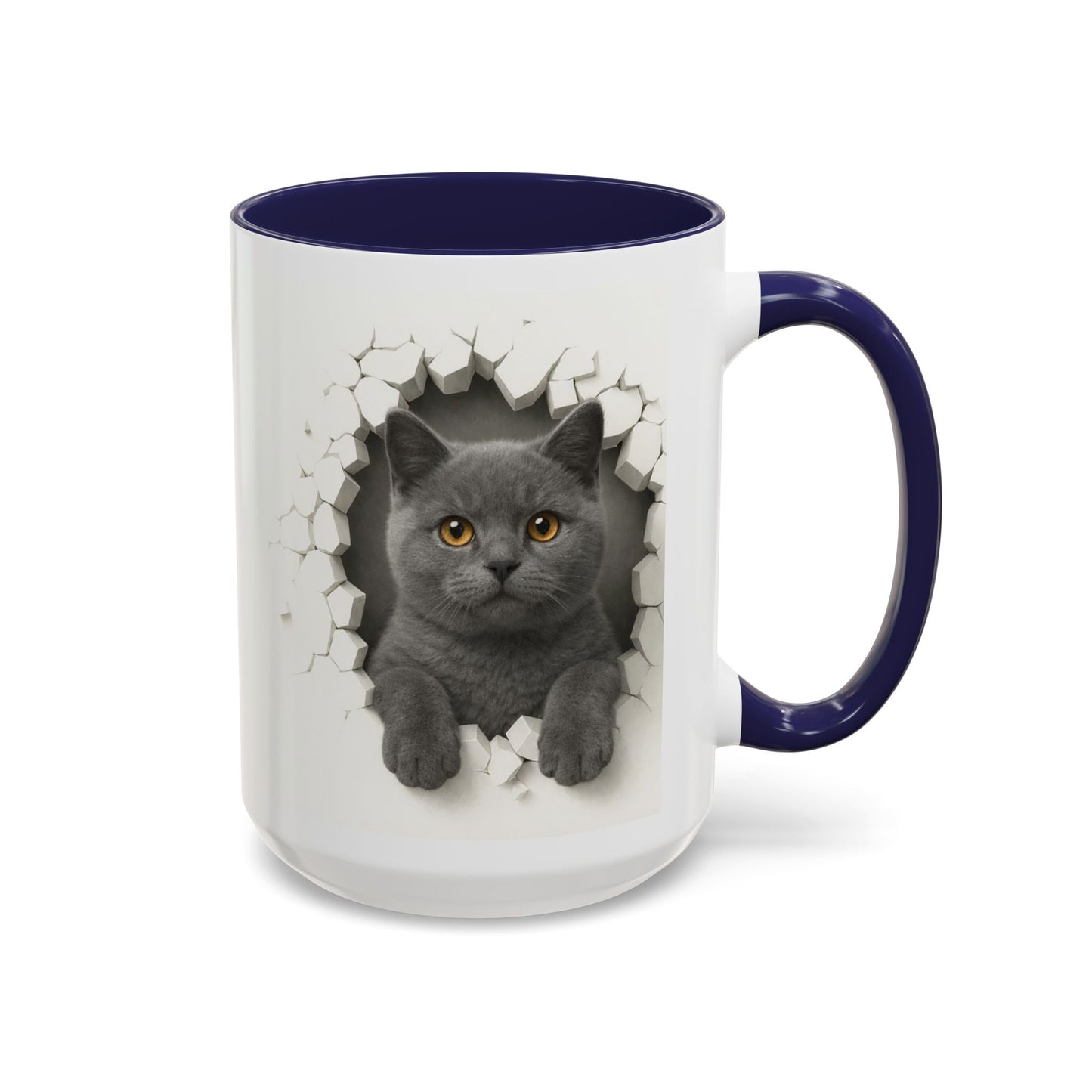 Peekaboo Grey Cat Accent Coffee Mug – Cute 11/15oz Cat Lover Gift