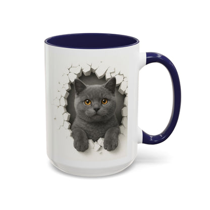 Peekaboo Grey Cat Accent Coffee Mug – Cute 11/15oz Cat Lover Gift