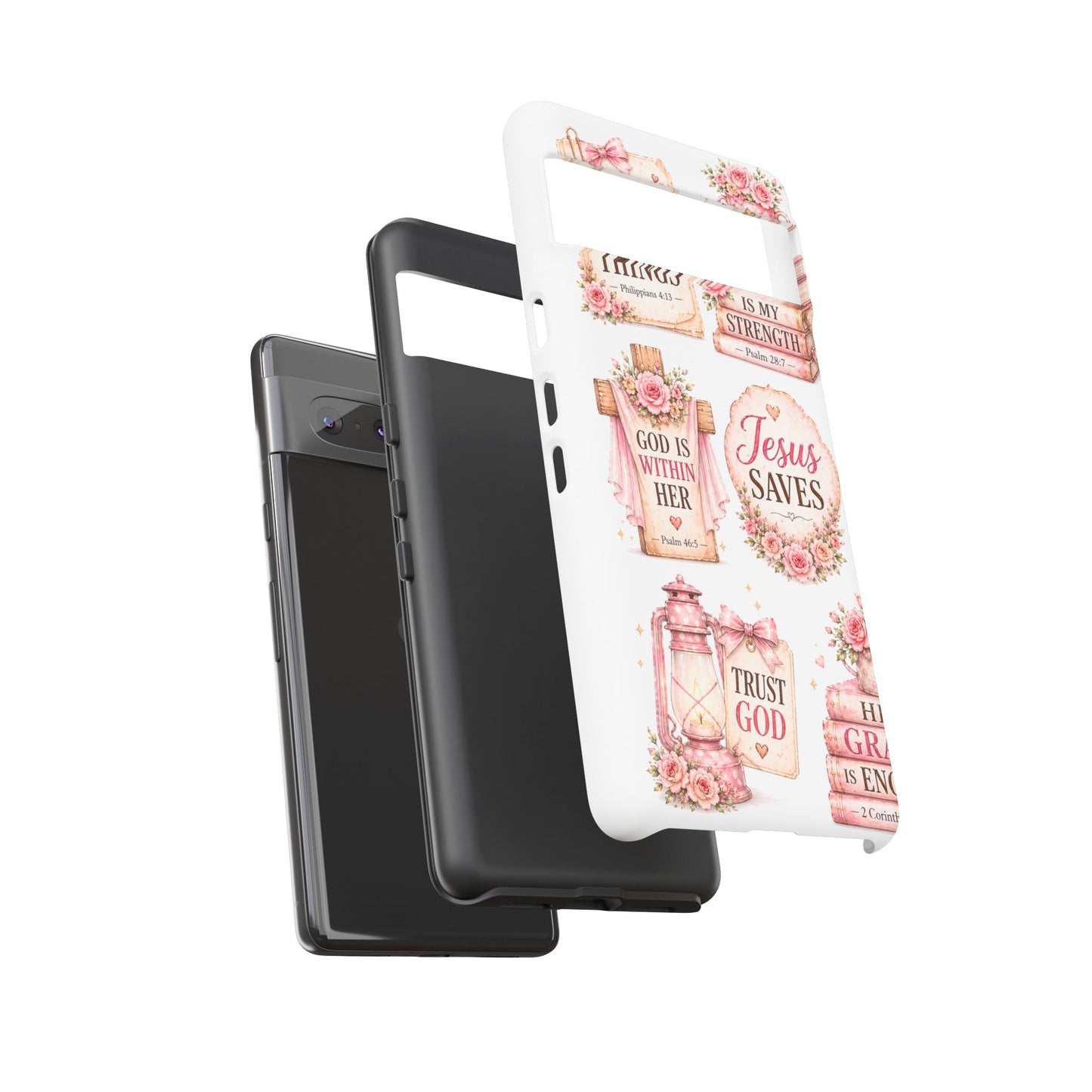 Christian Phone Case — Jesus Saves Floral Tough Case with 'God Is Within Her' & 'Trust God' Design