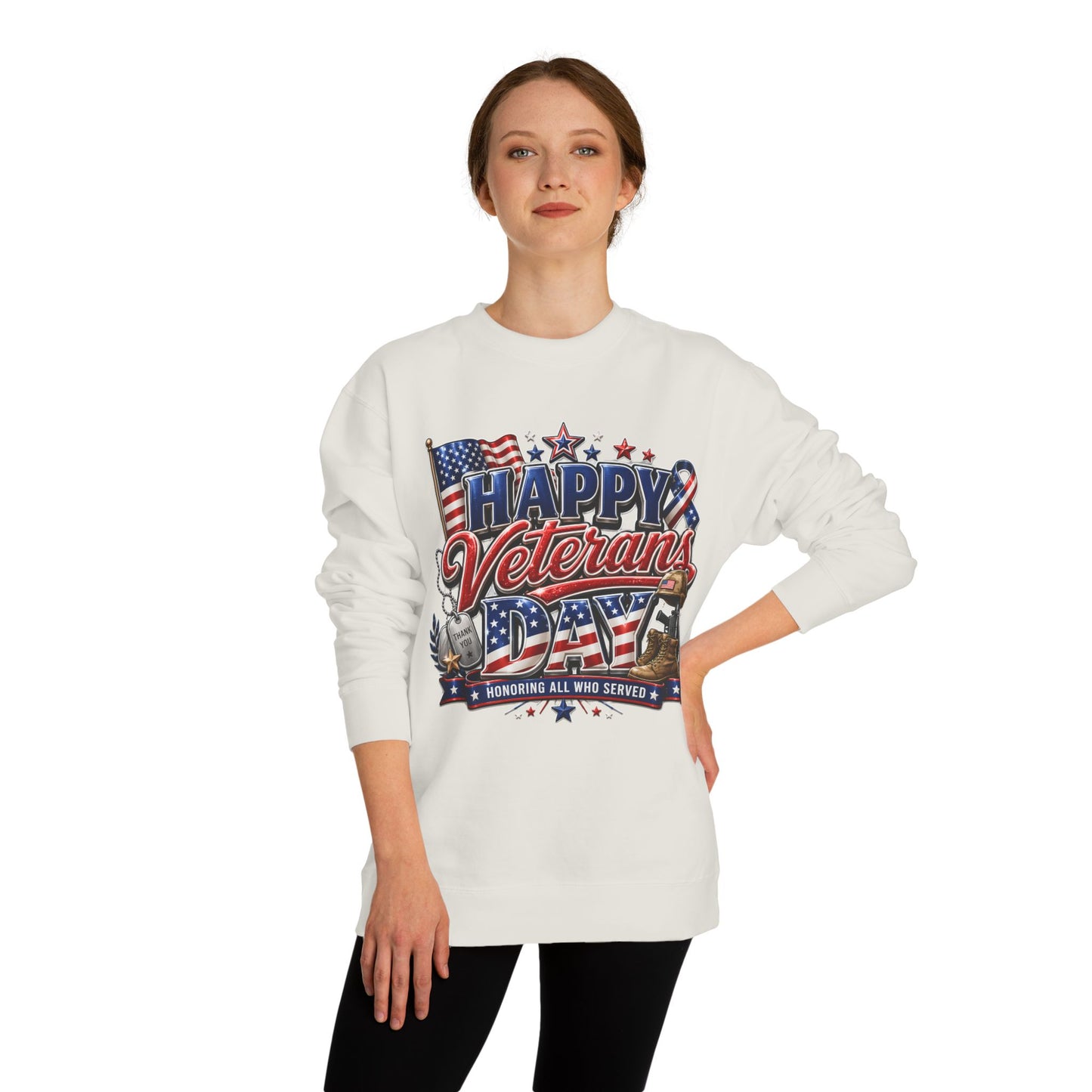 Happy Veterans Day Sweatshirt — Patriotic 'Honoring All Who Served' Crewneck