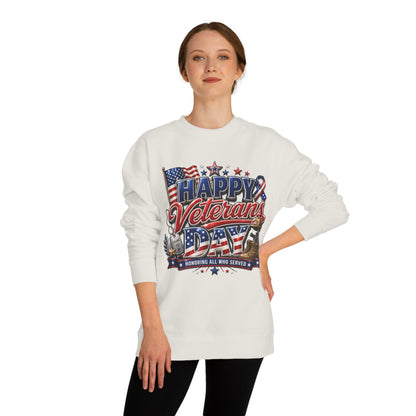 Happy Veterans Day Sweatshirt — Patriotic 'Honoring All Who Served' Crewneck