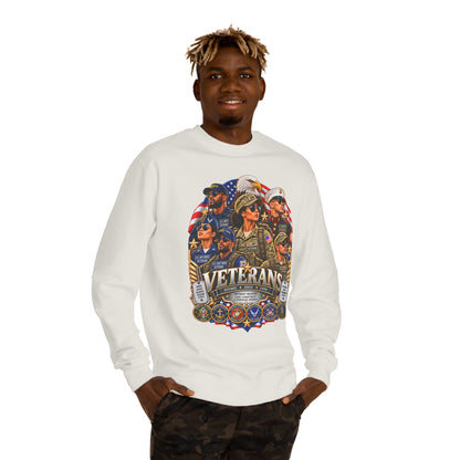 Veterans Tribute Sweatshirt — Patriotic Military Emblems & Eagle Crewneck