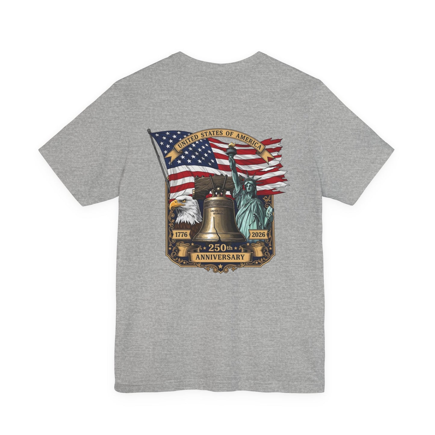 Liberty 250th Anniversary T-Shirt — American Flag, Liberty Bell & Statue of Liberty Tee