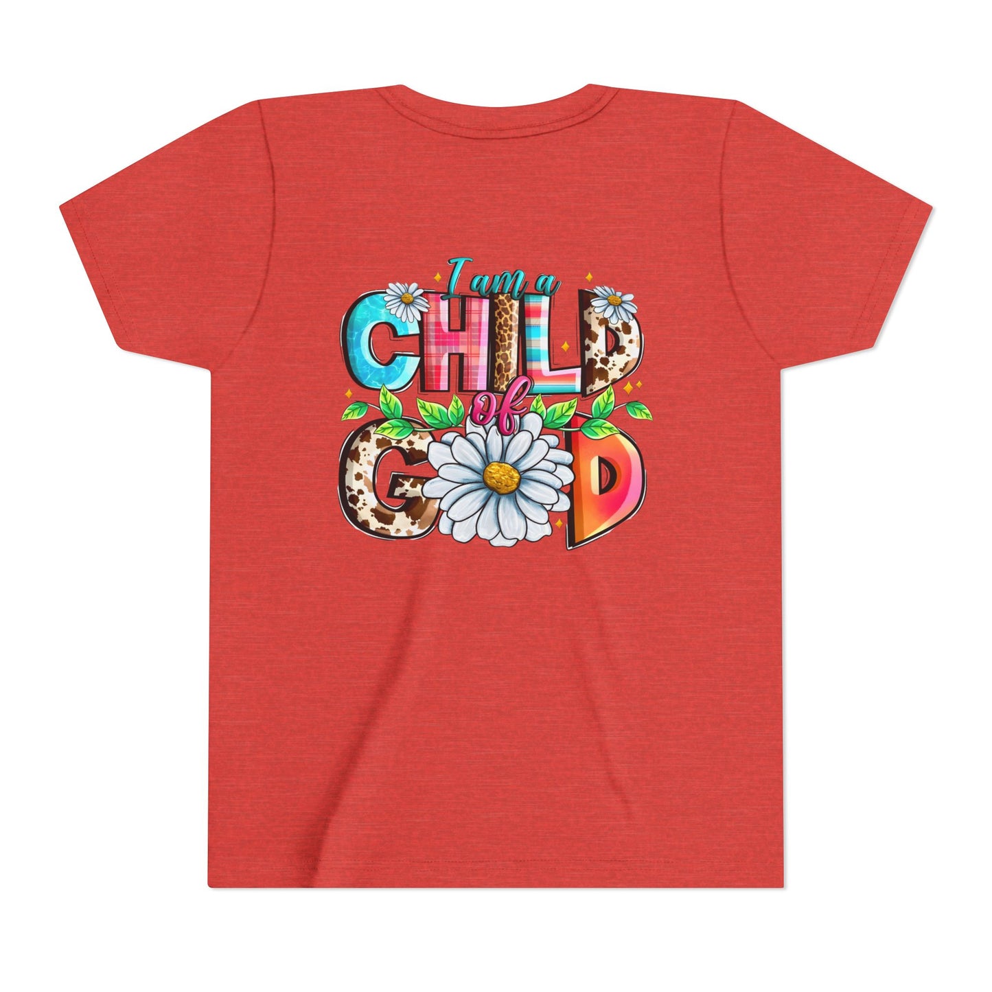 Youth Tee — "I Am a Child of God" Floral Christian Graphic