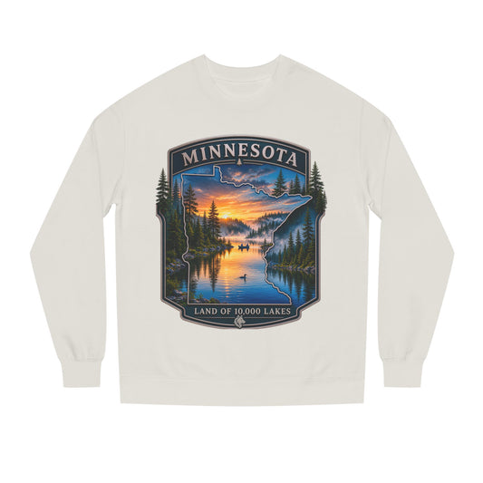 Minnesota Lakes Crewneck Sweatshirt — 'Land of 10,000 Lakes' Sunset Scenic Sweatshirt
