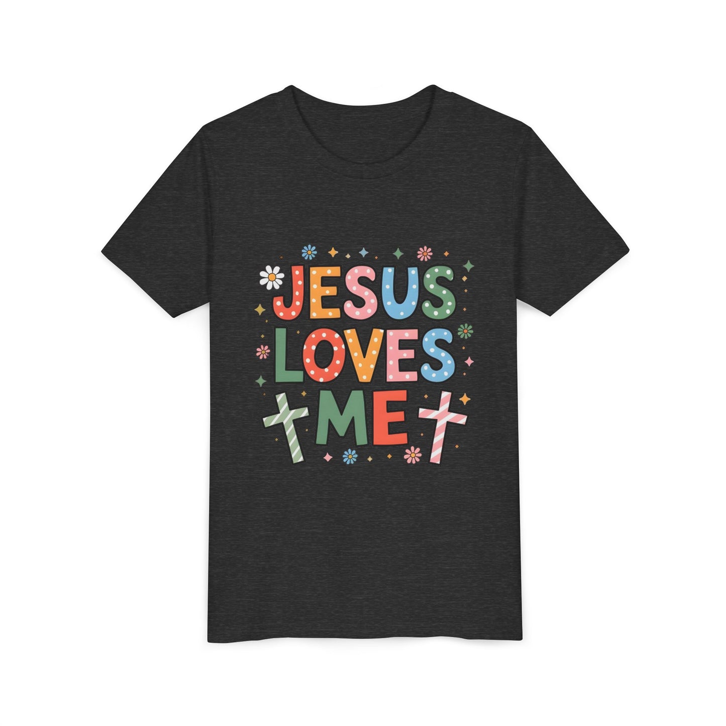 Youth Tee — "Jesus Loves Me" Colorful Christian Kids T-Shirt