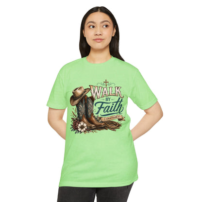 Walk By Faith T-Shirt — Christian Cowboy Boots & Hat Graphic Tee